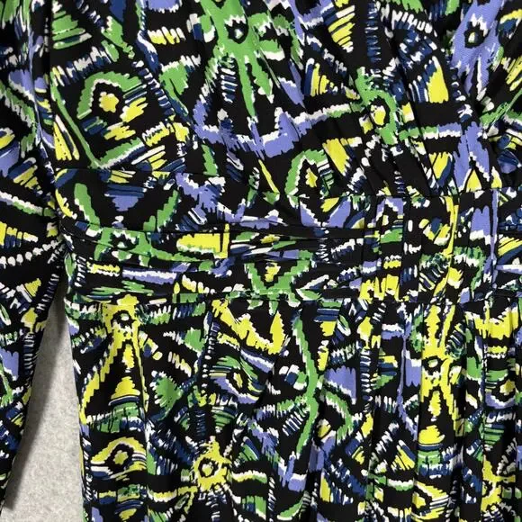 Jones New York Dress 10 Wrap Ruched Slinky Abstract Artsy Career Church Print